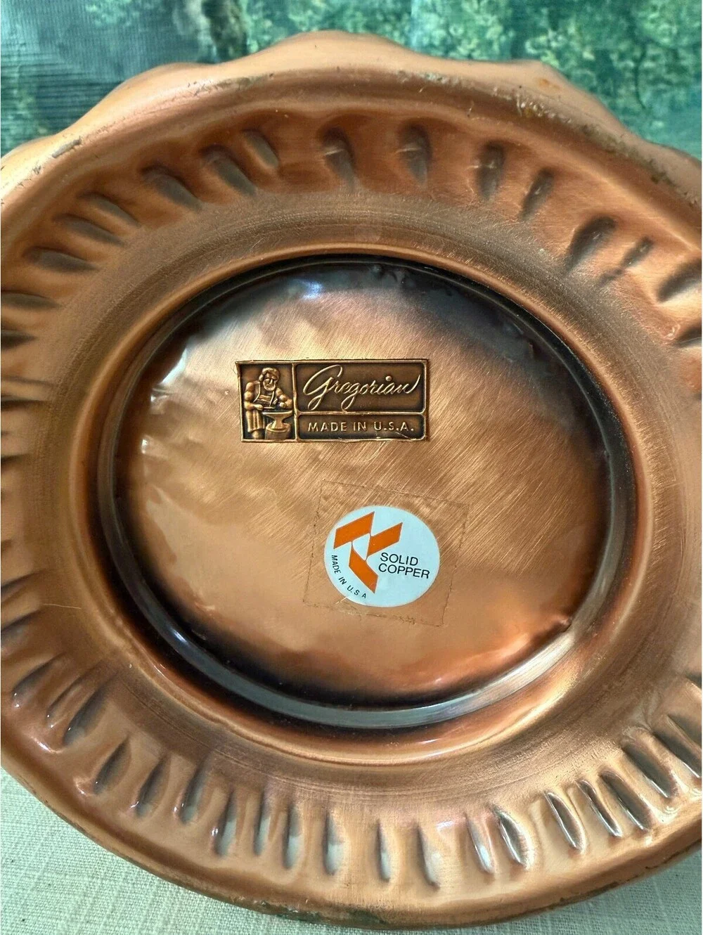 Hammered copper vase with scroll handles